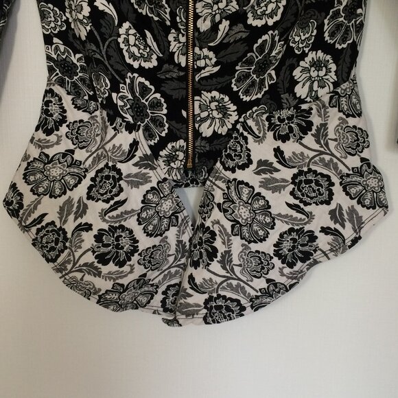 Joseph Ribkoff Womens Jacket Sz 8 Black White Floral 3\4 Sleeve Zip Closure - Picture 5 of 11